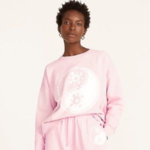 New J. Crew Yin Yang University Crewneck Terry Sweatshirt Pullover Floral Pink